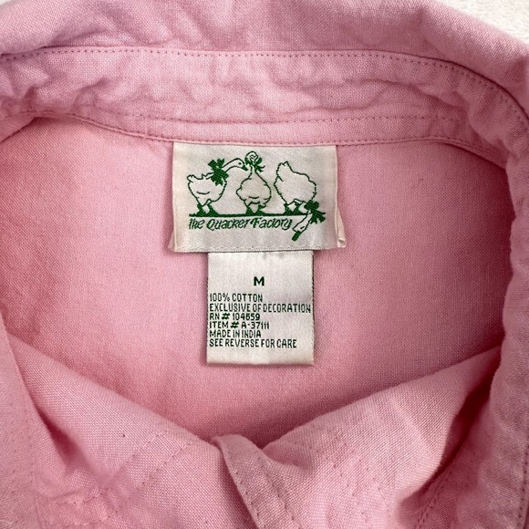 The Quacker Factory Shirt Floral Button Size M Soft Pink Sequin Embroidery Beads - Picture 8 of 15